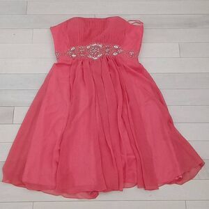May Queen Women's Mini Strapless Bridesmaid Evening Dress Coral Pink Size 10